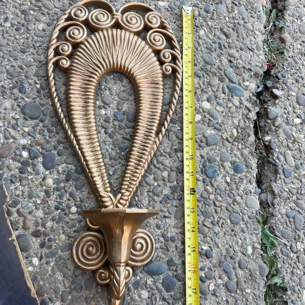 Vintage 1975 BURWOOD Gold Wall Candle Holder 8" X 17" HOMCO Hollywood Regency